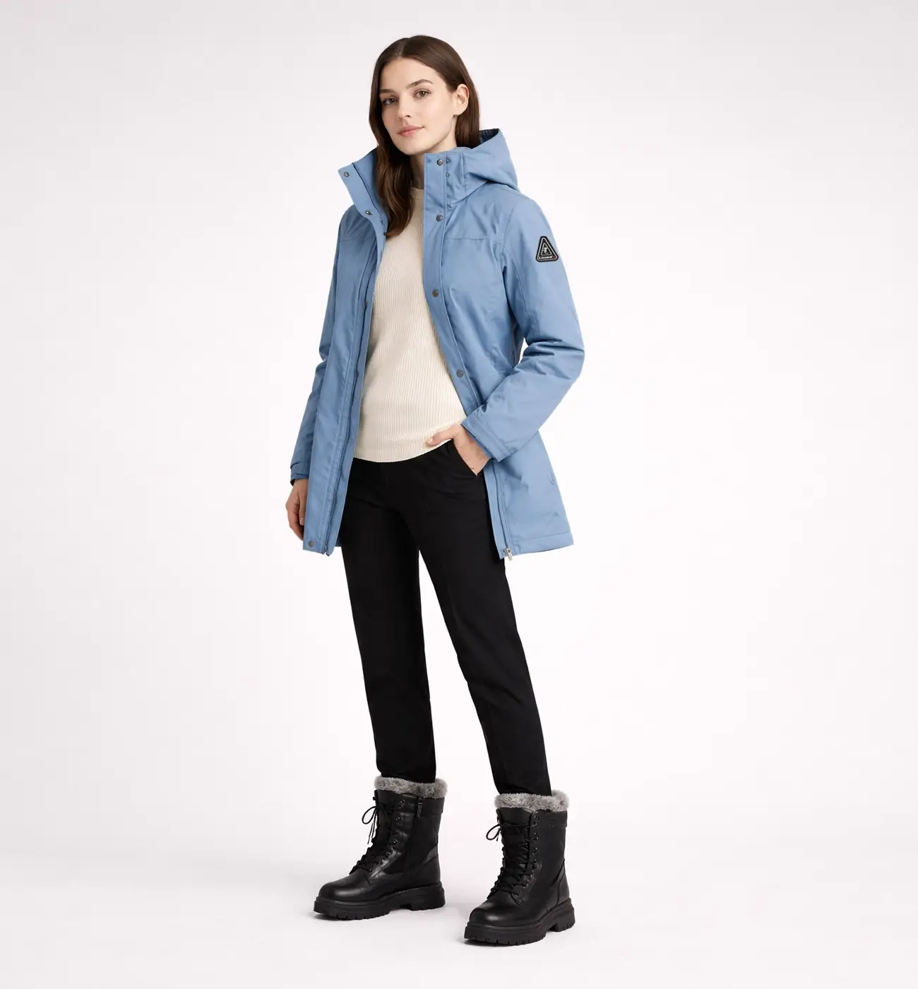 Women’s Hooded Mid-Length Jacket Light Blue - SL95578 - 2