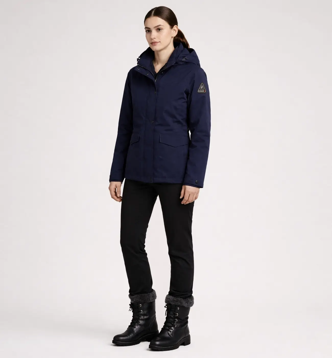 Women’s Hooded Mid-Length Jacket Navy Color - SL95578 - 1