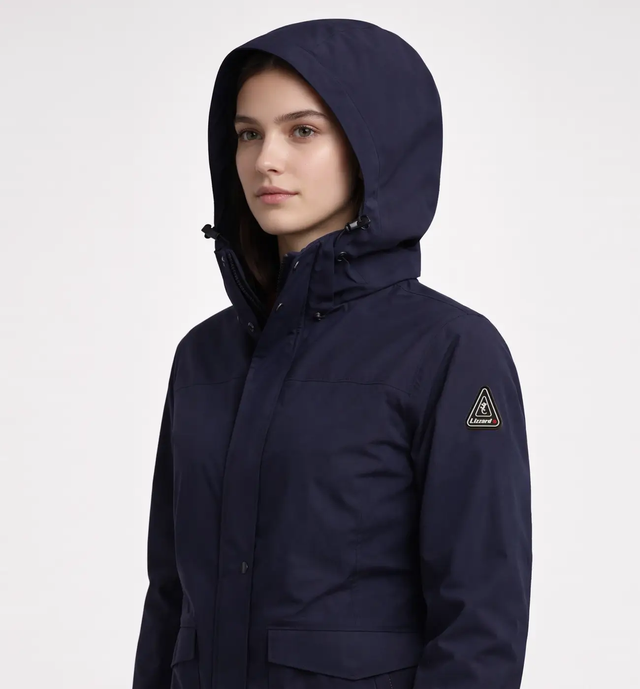 Women’s Hooded Mid-Length Jacket Navy Color - SL95578 - 4