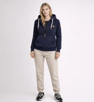 Ladies Sweat Jacket Plain with Hood and zip-Navy-SL4009-2
