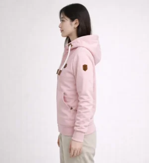 Ladies Sweat Jacket Plain with Hood and zip-Rose-SL4009-3
