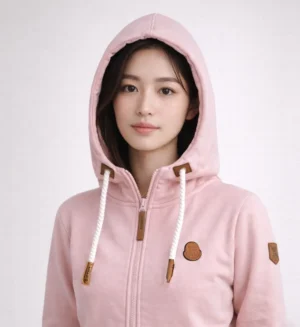 Ladies Sweat Jacket Plain with Hood and zip-Rose-SL4009-54
