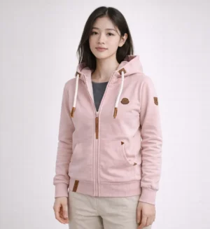 Ladies Sweat Jacket Plain with Hood and zip-Rose-SL4009-99