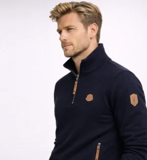 Mens CVC Sweater Half Zipper-SL2080-Navy-1